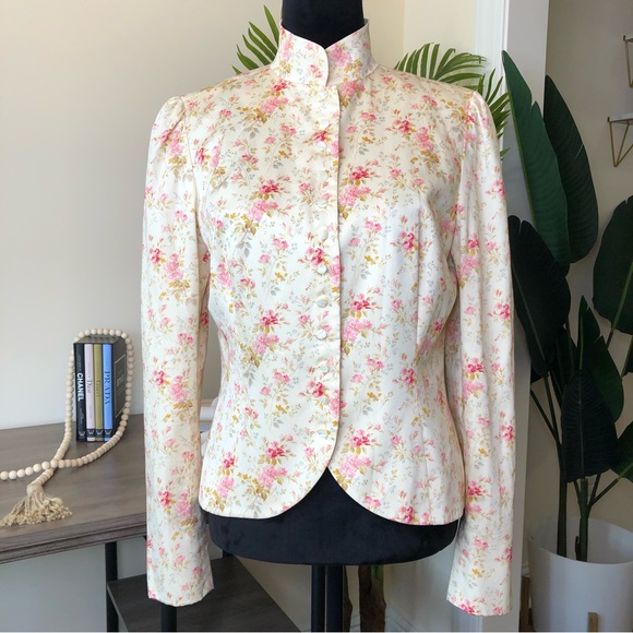 RALPH LAUREN Blue Label FLORAL-PRINT 100% COTTON Blazer Jacket 12 - Picture 1 of 8